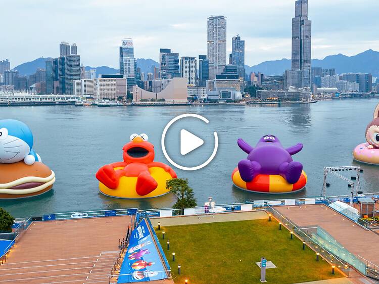 Doraemon, Labubu, and more characters float down Victoria Harbour